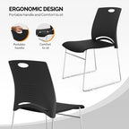 4 Pack Plastic Stacking Chairs, Stackable Office Chair, Black in Black, alternate view 4