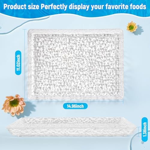 4-Pack Premium Acrylic Serving Trays - 15x11 Extra Thick Reusable Platters - Shatterproof Ice-Pattern Food Trays, alternate