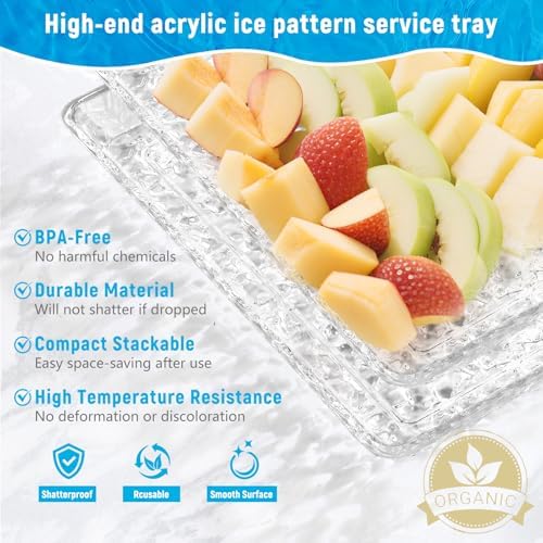 4-Pack Premium Acrylic Serving Trays - 15x11 Extra Thick Reusable Platters - Shatterproof Ice-Pattern Food Trays, alternate