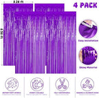 4 Pack Purple Foil Fringe Curtains, Party Backdrop Halloween Decorations in 3.28 x 6.56 FT in Purple, alternate view 2