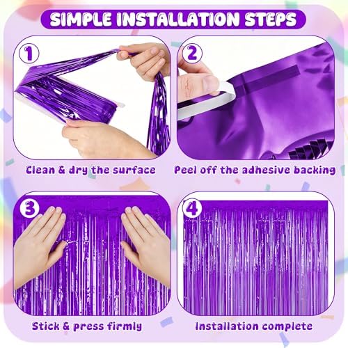 4 Pack Purple Foil Fringe Curtains, Party Backdrop Halloween Decorations in 3.28 x 6.56 FT in Purple, alternate view 4