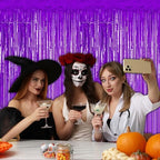 4 Pack Purple Foil Fringe Curtains, Party Backdrop Halloween Decorations in 3.28 x 6.56 FT in Purple, alternate view 5