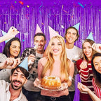 4 Pack Purple Foil Fringe Curtains, Party Backdrop Halloween Decorations in 3.28 x 6.56 FT in Purple, alternate view 6