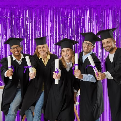 4 Pack Purple Foil Fringe Curtains, Party Backdrop Halloween Decorations in 3.28 x 6.56 FT in Purple, alternate view 7