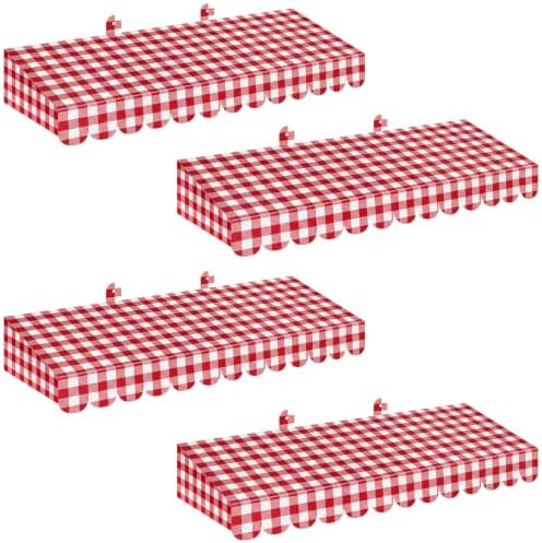 4 Pack Red Gingham Cardboard Circus Awning, 3D Paper Awning Decor