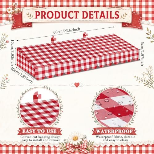 4 Pack Red Gingham Cardboard Circus Awning, 3D Paper Awning Decor, alternate view 2