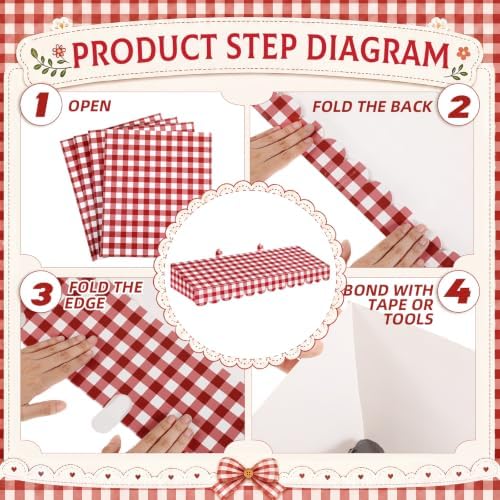 4 Pack Red Gingham Cardboard Circus Awning, 3D Paper Awning Decor, alternate view 3
