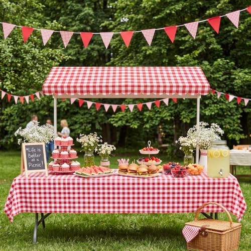 4 Pack Red Gingham Cardboard Circus Awning, 3D Paper Awning Decor, alternate view 5