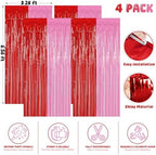 4 Pack Red Pink Foil Party Backdrop for Valentines Birthday Party Decor in 3.28 x 6.56 FT in RedPink, alternate view 2