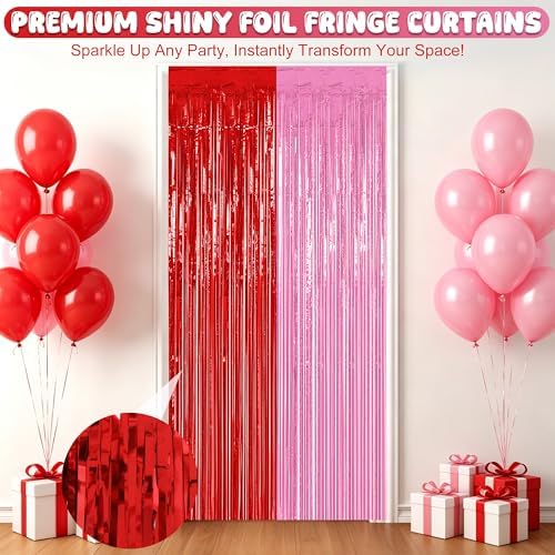 4 Pack Red Pink Foil Party Backdrop for Valentines Birthday Party Decor in 3.28 x 6.56 FT in RedPink, alternate view 3