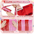 4 Pack Red Pink Foil Party Backdrop for Valentines Birthday Party Decor in 3.28 x 6.56 FT in RedPink, alternate view 4