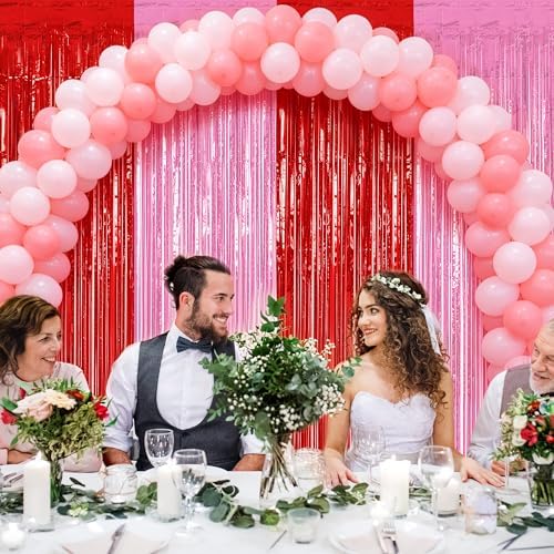 4 Pack Red Pink Foil Party Backdrop for Valentines Birthday Party Decor in 3.28 x 6.56 FT in RedPink, alternate view 6
