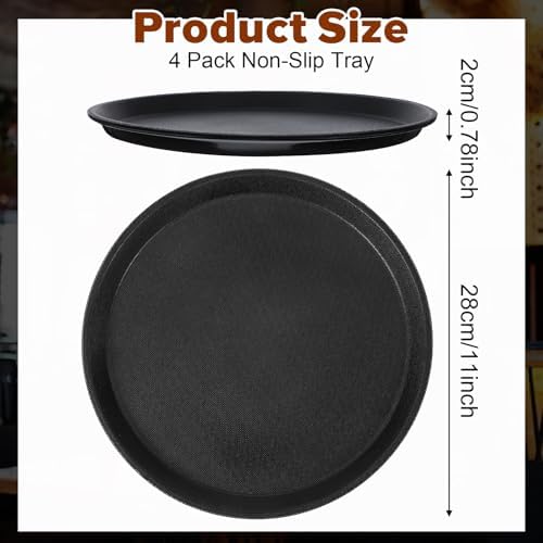 4 Pack Restaurant Serving Tray, 11 Inch Round Plastic Food Service Tray with Non-Slip Surface & Raised Edges for, alternate