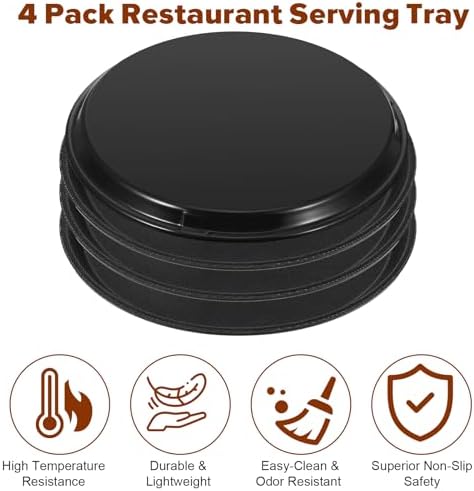 4 Pack Restaurant Serving Tray, 11 Inch Round Plastic Food Service Tray with Non-Slip Surface & Raised Edges for, alternate