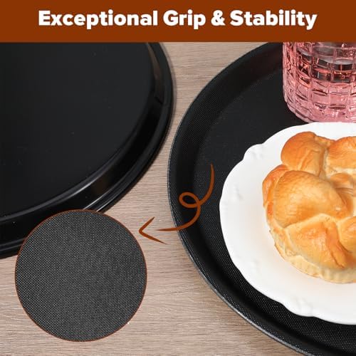 4 Pack Restaurant Serving Tray, 11 Inch Round Plastic Food Service Tray with Non-Slip Surface & Raised Edges for, alternate