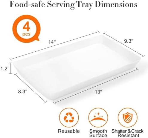 4-Pack Reusable Plastic Serving Trays for Snacks, Fruit and Parties in White, alternate view 3