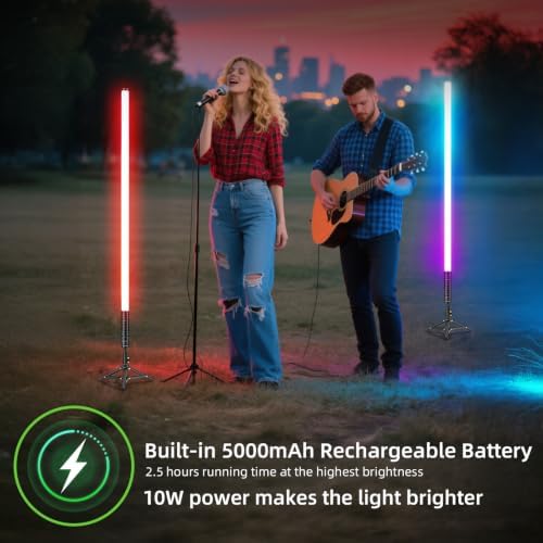 4 Pack RGB Tube Light 4ft 5000mAh Rechargeable Battery 10W LED Video Light with Tripod, 13-Level Brightness, 500, alternate