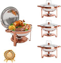 4-Pack Rose Gold Chafing Dishes for Buffet - 6QT 304 Stainless Steel Complete Food Warmer Set with Lids, Water