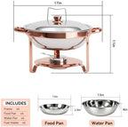 4-Pack Rose Gold Chafing Dishes for Buffet - 6QT 304 Stainless Steel Complete Food Warmer Set with Lids, Water, alternate