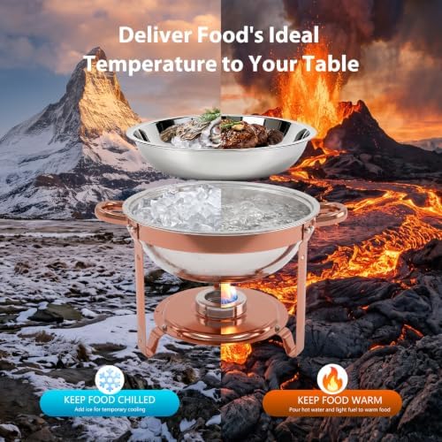 4-Pack Rose Gold Chafing Dishes for Buffet - 6QT 304 Stainless Steel Complete Food Warmer Set with Lids, Water, alternate