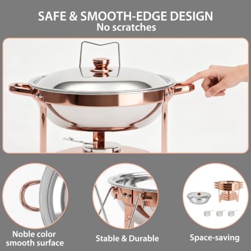 4-Pack Rose Gold Chafing Dishes for Buffet - 6QT 304 Stainless Steel Complete Food Warmer Set with Lids, Water, alternate