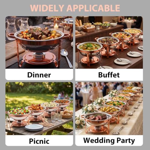 4-Pack Rose Gold Chafing Dishes for Buffet - 6QT 304 Stainless Steel Complete Food Warmer Set with Lids, Water, alternate