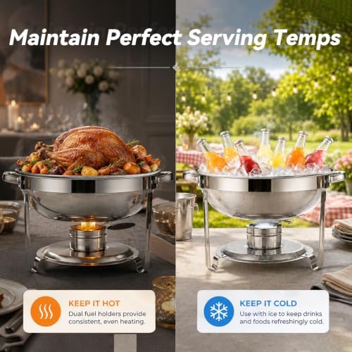 4 Pack Round Chafing Dishes for Buffet 5 QT Food Warmers, alternate view 3