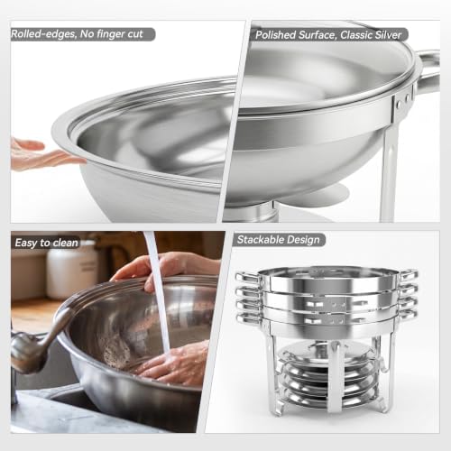 4 Pack Round Chafing Dishes for Buffet 5 QT Food Warmers, alternate view 4