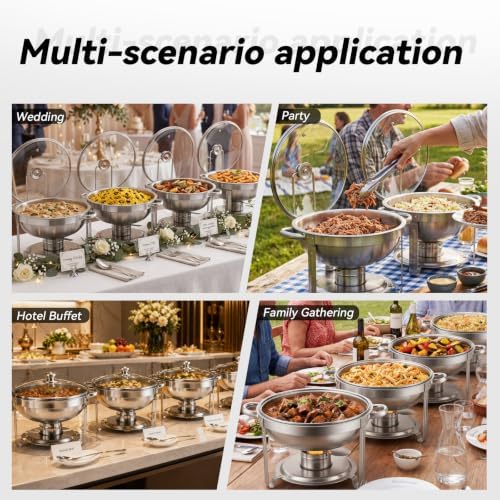 4 Pack Round Chafing Dishes for Buffet 5 QT Food Warmers, alternate view 5
