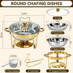 4 Pack Round Large Chafing Dishes for Buffet with Clear Glass Lids, 6QT, alternate view 2