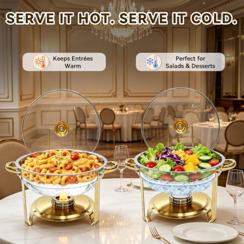 4 Pack Round Large Chafing Dishes for Buffet with Clear Glass Lids, 6QT, alternate view 3