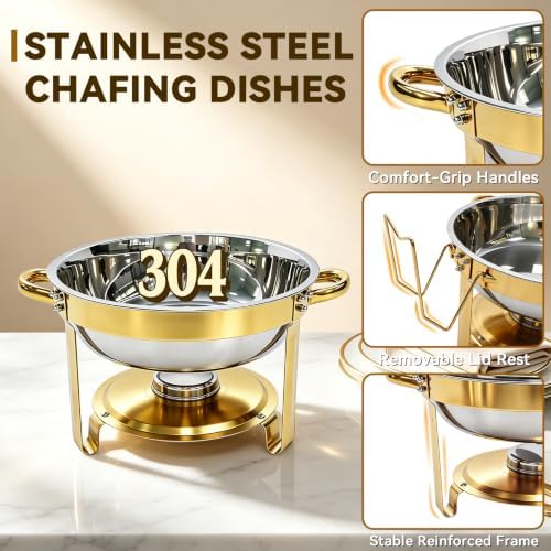 4 Pack Round Large Chafing Dishes for Buffet with Clear Glass Lids, 6QT, alternate view 4