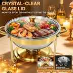 4 Pack Round Large Chafing Dishes for Buffet with Clear Glass Lids, 6QT, alternate view 5