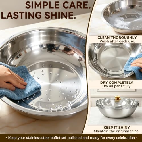 4 Pack Round Large Chafing Dishes for Buffet with Clear Glass Lids, 6QT, alternate view 7