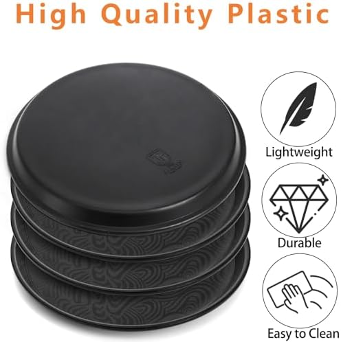4 Pack Round Restaurant Serving Tray, 14 Inch Black Plastic Server Tray Non-Slip Food Serving Platter for, alternate view 4