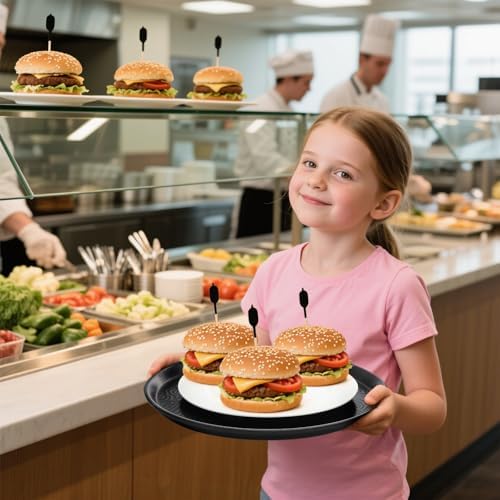 4 Pack Round Restaurant Serving Tray, 14 Inch Black Plastic Server Tray Non-Slip Food Serving Platter for, alternate view 7