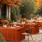 4 Pack Rust Spandex Table Skirts 8ft Fall Tablecloths Ruffle in 30x96 Inch| 4 Pack in Rust, alternate view 3