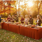 4 Pack Rust Spandex Table Skirts 8ft Fall Tablecloths Ruffle in 30x96 Inch| 4 Pack in Rust, alternate view 4