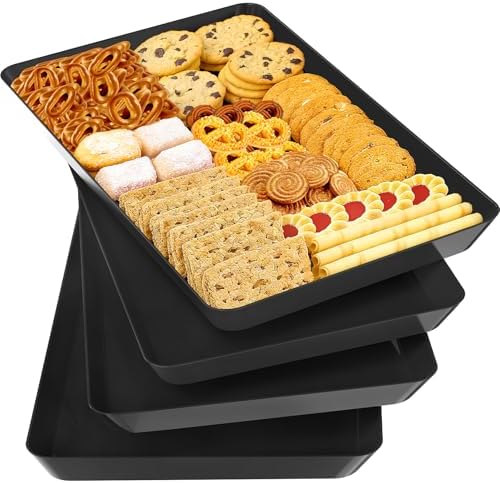 4-Pack Serving Tray Set, Reusable Plastic Serving Platter for Party Supplies, Entertaining, Grilling
