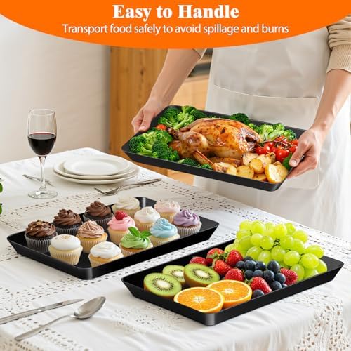 4-Pack Serving Tray Set, Reusable Plastic Serving Platter for Party Supplies, Entertaining, Grilling, alternate view 2