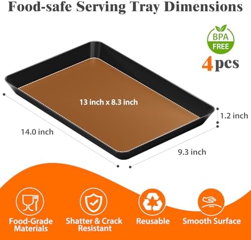 4-Pack Serving Tray Set, Reusable Plastic Serving Platter for Party Supplies, Entertaining, Grilling, alternate view 3