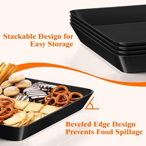4-Pack Serving Tray Set, Reusable Plastic Serving Platter for Party Supplies, Entertaining, Grilling, alternate view 4