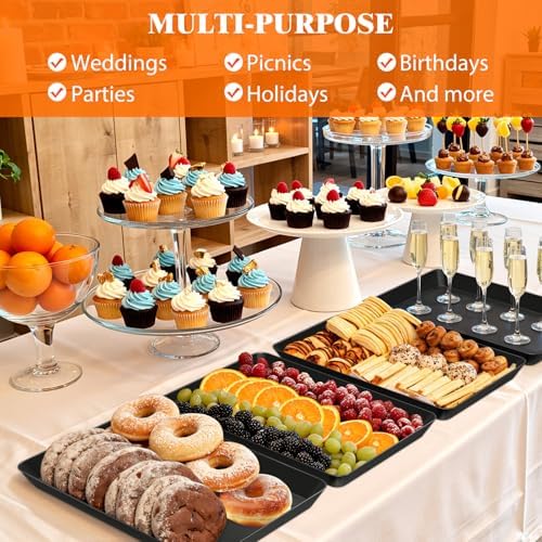 4-Pack Serving Tray Set, Reusable Plastic Serving Platter for Party Supplies, Entertaining, Grilling, alternate view 6