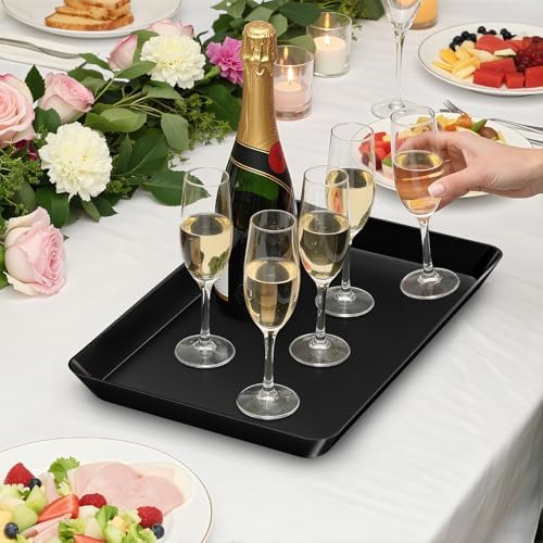 4-Pack Serving Tray Set, Reusable Plastic Serving Platter for Party Supplies, Entertaining, Grilling, alternate view 7