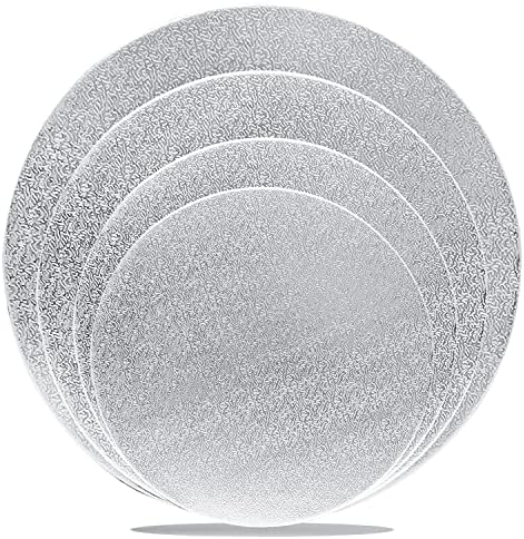 4 Pack Silver Cake Boards Round Cake Circles 6, 8, 10, 12 Inch in Silver