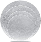 4 Pack Silver Cake Boards Round Cake Circles 6, 8, 10, 12 Inch in Silver