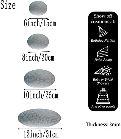 4 Pack Silver Cake Boards Round Cake Circles 6, 8, 10, 12 Inch in Silver, alternate view 3