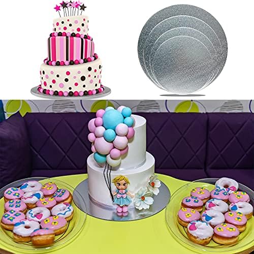4 Pack Silver Cake Boards Round Cake Circles 6, 8, 10, 12 Inch in Silver, alternate view 6