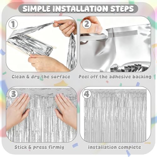 4 Pack Silver Metallic Fringe Curtain, Christmas New Year Party Decorations in 3.28 x 6.56 FT in Silver, alternate view 4