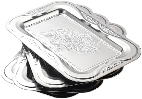 4 Pack Silver Serving Trays, Lightweight Vintage Tea Display Tray in Silver